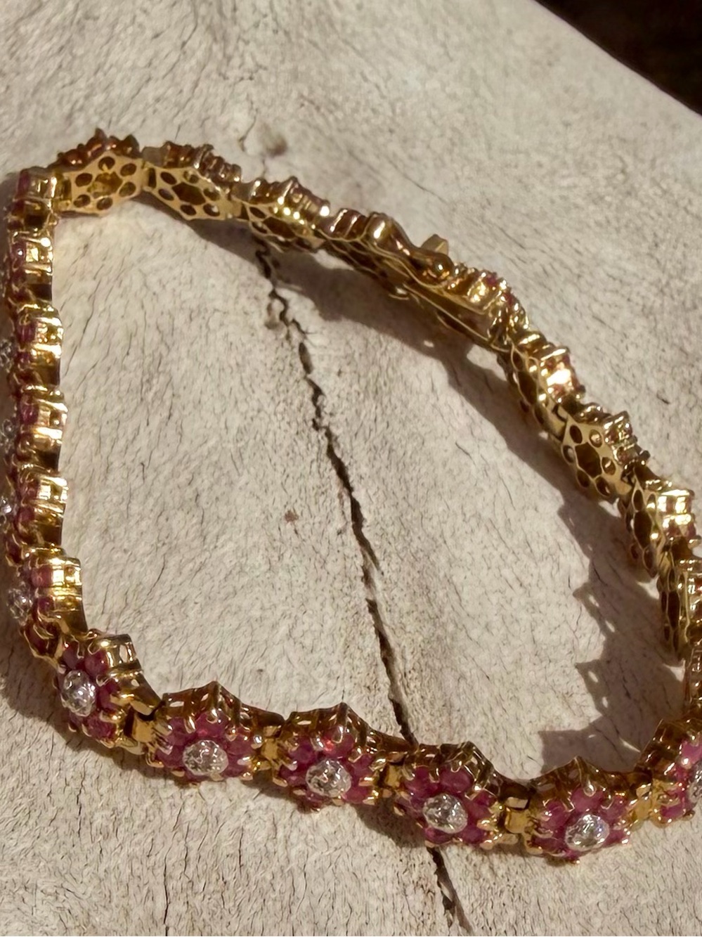 9 CTW AA Ruby & Diamond Bracelet 18K Gold Over 925 Sterling Silver